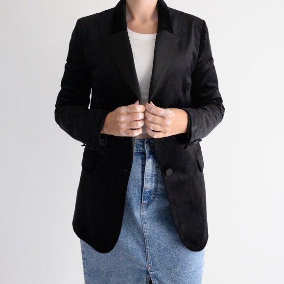 Vicolo Black Single Button Velvet Satin Lapel Collar Designer Blazer S - Picture 2 of 14